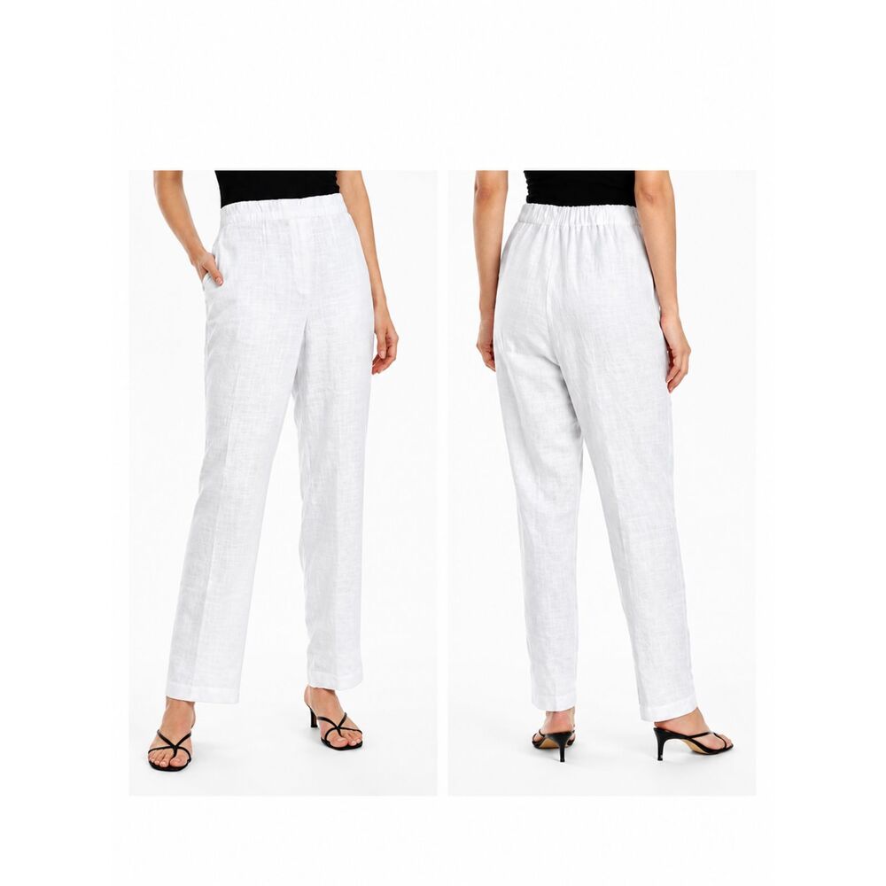 Peck & Peck White Wide Leg Linen Ankle Pants Size Medium NWOT